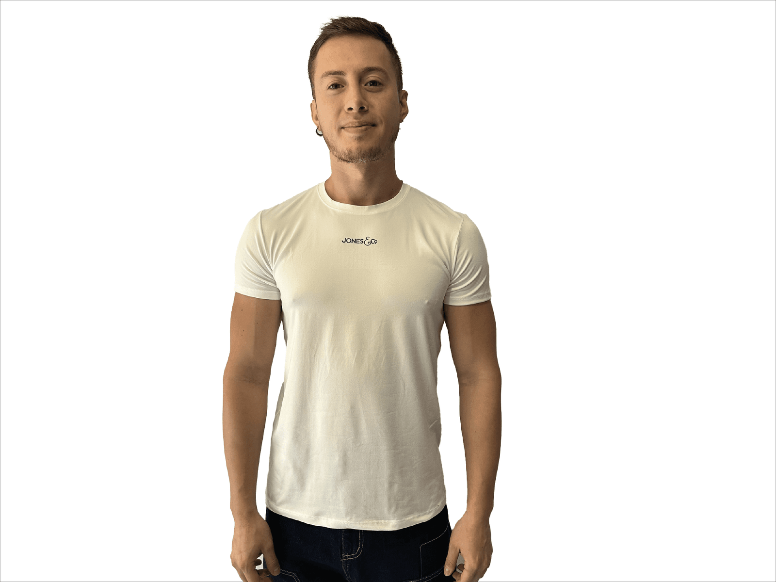 CAMISETA HUESO SLIM FIT PIEL DE DURAZNO LOGO TERMOFIJADO