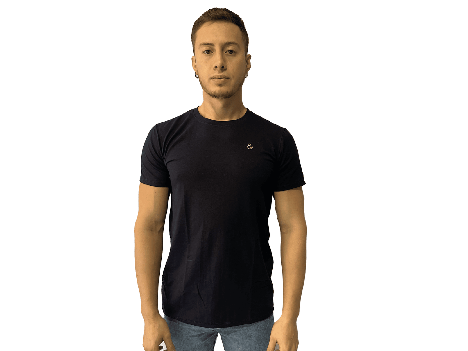 CAMISETA SEDA FRIA AZUL PETROLEO SIMBOLO BORDADO